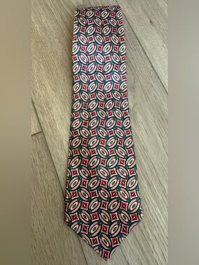 Men’s Green, Red, and Navy Patterned Tie